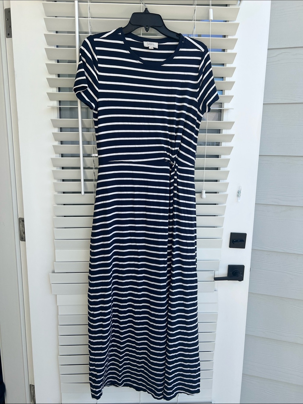 LOFT Navy and White Striped Side-Knot Maxi Dress
